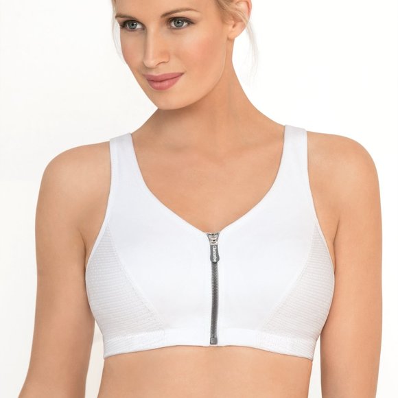 Glamorise SPORT Bra 32D (HIGH-IMPACT) Wicks! (RACERBACK) T-Back Zip-Up WHITE NEW - Picture 5 of 16